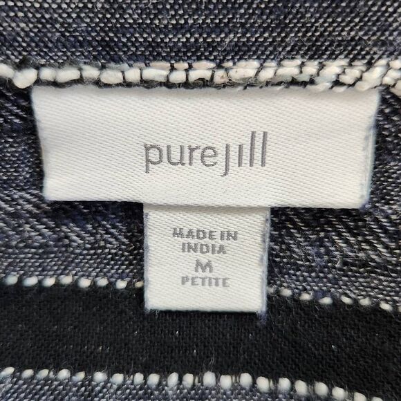 J. Jill Black Stripe Textured Top Size Medium Petite Pure Jill Boxy Stripe Top - Picture 6 of 9